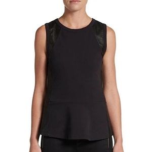 Aiko Sleeveless Leather Silk Peplum‎ Top, Black - Size XS